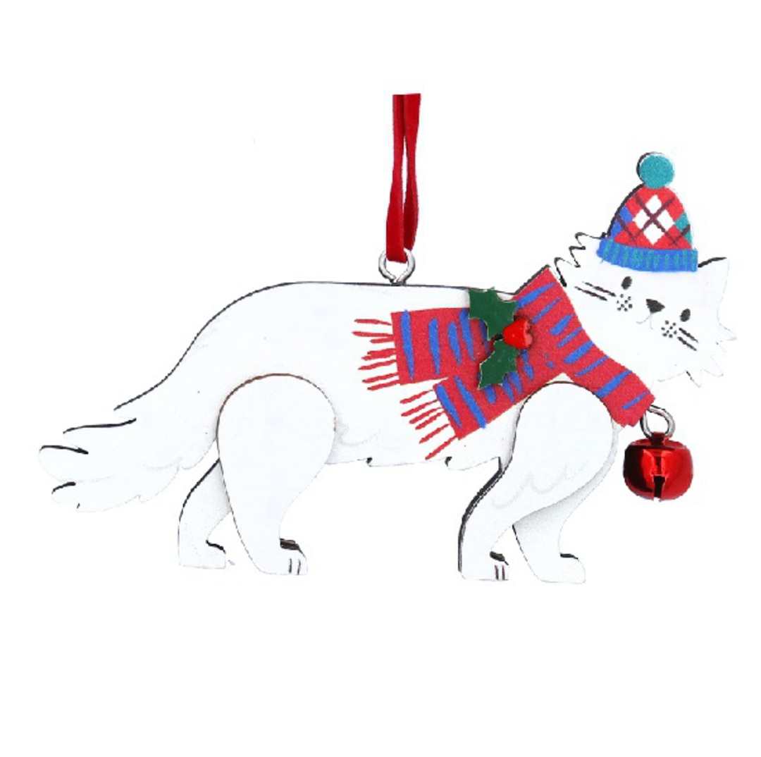Wood Jolly Xmas White Cat 7cm *ETA Nov image 0